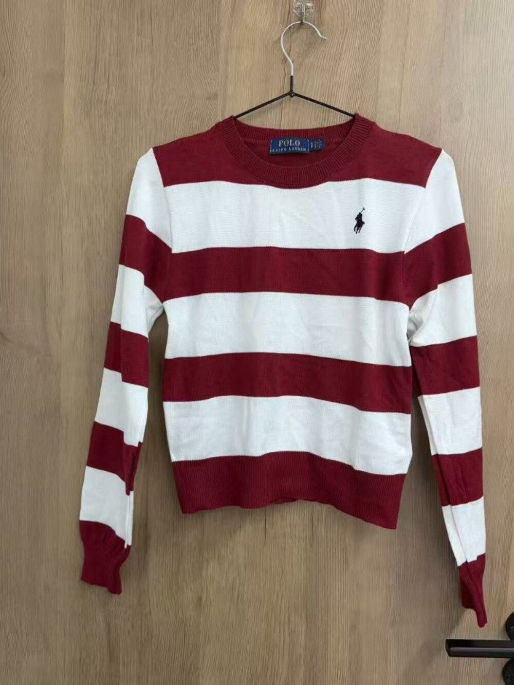 🍷Polo Ralph Lauren Burgundy White Stripe Pony Logo Cropped Sweater